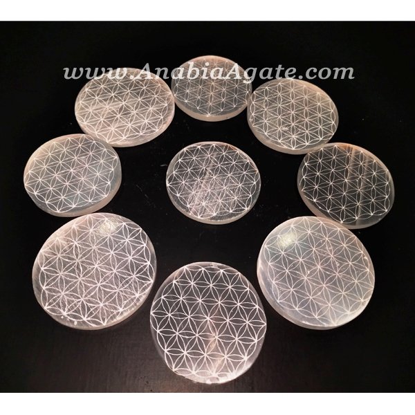 Selenite Flower of Life Engraved Charging Plate - Energize Your Space