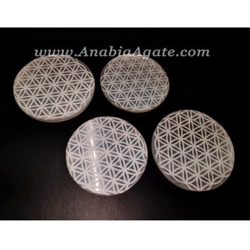 Selenite Charging Plate - Engraved Flower Of Life Symbol | Crystal Energy Plate