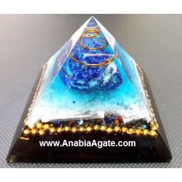 Selenite Orgone Pyramid with Lapis Lazuli Raw Stone | Healing Crystal Pyramid