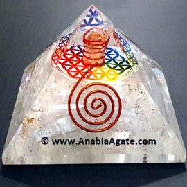 Selenite Orgone Pyramid with Flower of Life Symbol - Energy Cleansing and Harmonizing Tool