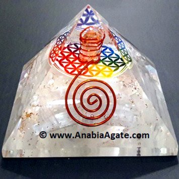 Selenite Orgone Pyramid with Flower of Life Symbol - Energy Cleansing and Harmonizing Tool
