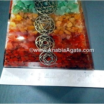 Seven Chakra Orgone Long Pyramid with Chakra Symbols for Energy Healing