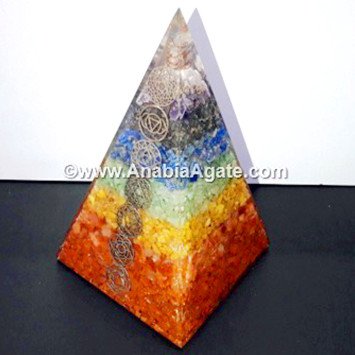 Seven Chakra Orgone Long Pyramid with Chakra Symbols for Energy Healing