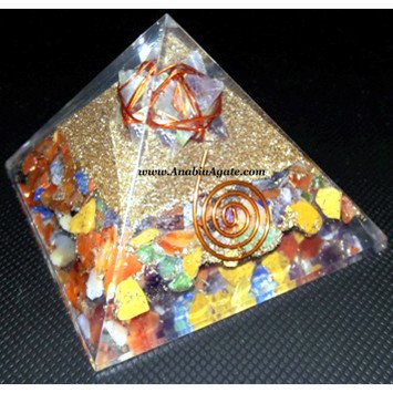 Seven Chakra Orgone Pyramid with Amethyst Merkaba Star - Healing Energy Crystal