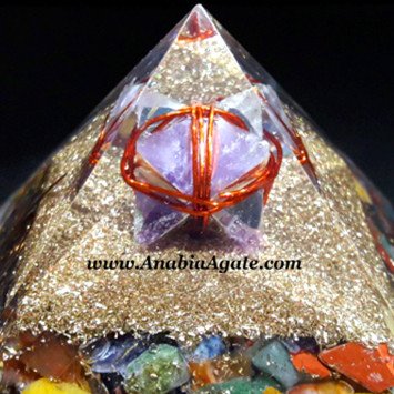 Seven Chakra Orgone Pyramid with Amethyst Merkaba Star - Healing Energy Crystal