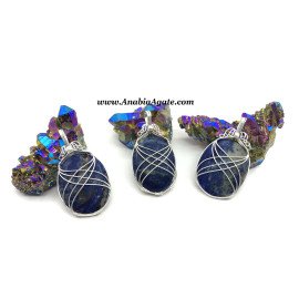 Sodalite Oval Shape Wire Wrapped Pendants | Handcrafted Gemstone Jewelry