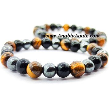 Triple Protection Bracelet - Tiger's Eye, Black Obsidian, Hematite Beads Bracelet