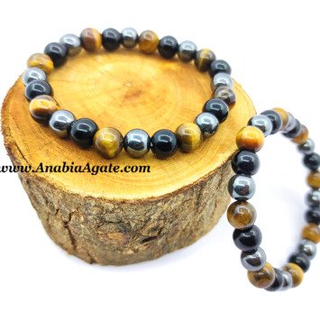 Triple Protection Bracelet - Tiger's Eye, Black Obsidian, Hematite Beads Bracelet