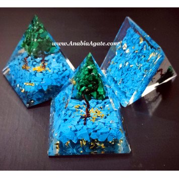 Turquoise Orgone Pyramid with Tree Inside