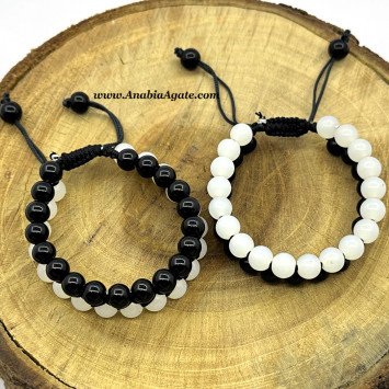 White Agate & Black Obsidian Double Layer Power Bracelets - Healing Crystal Jewelry