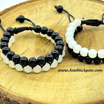 White Agate & Black Obsidian Double Layer Power Bracelets - Healing Crystal Jewelry