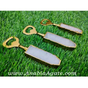 White Agate Handle Golden Electroplated Bottle Opener - Exquisite Barware Accessory
