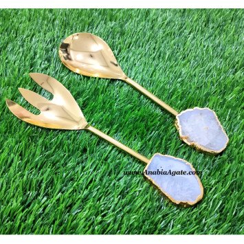 White Quartz Slice Handle Cutlery Set of 2 - Exquisite Kitchen Utensils