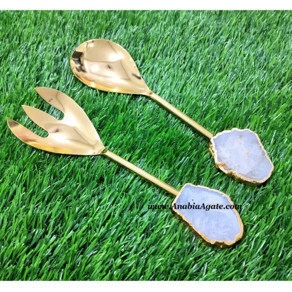 White Quartz Slice Handle Cutlery Set of 2 - Exquisite Kitchen Utensils