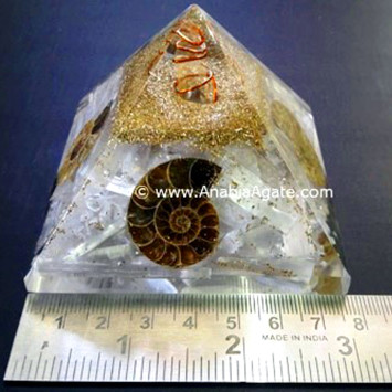 White Selenite Orgone Pyramid With 4 Side Ammonite