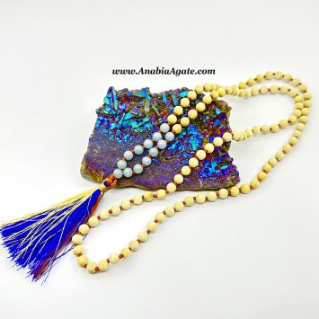 Angelite & Whitewood Beads Japa Mala for Meditation | Healing Beads
