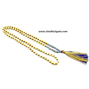 Angelite & Whitewood Beads Japa Mala for Meditation | Healing Beads
