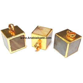 Agate Cube Golden Electroplated Pendants – Stunning Handcrafted Jewelry Collection
