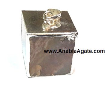 Agate Cube Silver Electroplated Pendants