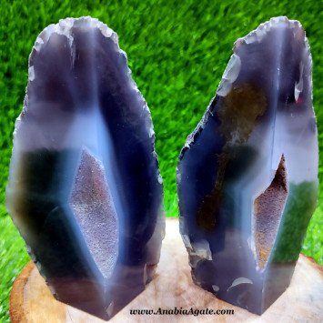 Gray Onyx Rock Geode Bookend Pair - Natural Stone Decorative Bookends