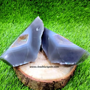 Gray Onyx Rock Geode Bookend Pair - Natural Stone Decorative Bookends