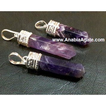 Amethyst Cap Pencil Pendants - Handcrafted Gemstone Jewellery