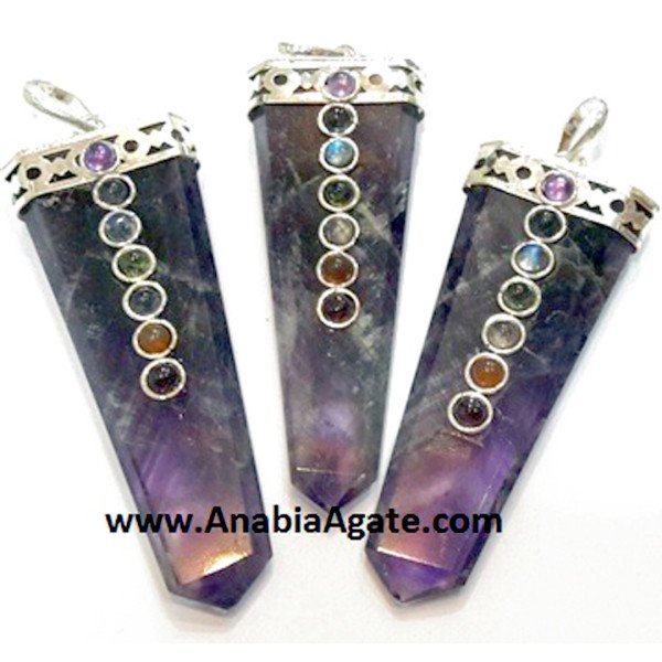 Amethyst Chakra Flat Stick Pendant - Healing Crystal Jewelry