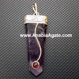 Amethyst Flat Stick Pendant with Garnet - Beautiful handcrafted Jewellery