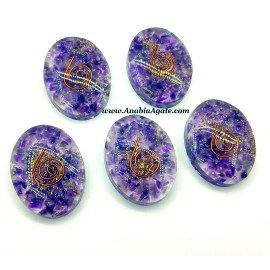 Amethyst Orgone Oval with Copper Wire - Orgonite Healing Crafts