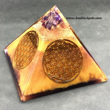 Flower of Life Orgone Pyramid with Amethyst Chips | Healing Energy