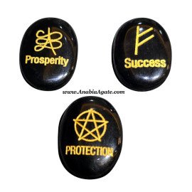 Black Agate Engraved Coin - Symbol of Success, Prosperity, and Protection