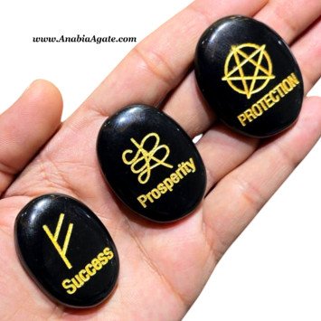Black Agate Engraved Coin - Symbol of Success, Prosperity, and Protection