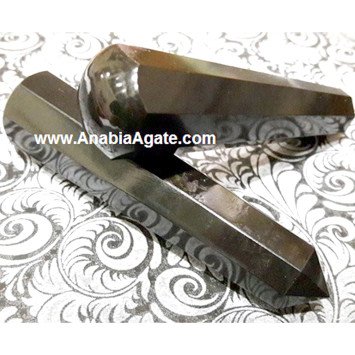 Black Agate 8 Facet Massage Wand - Natural Healing Stone Tool