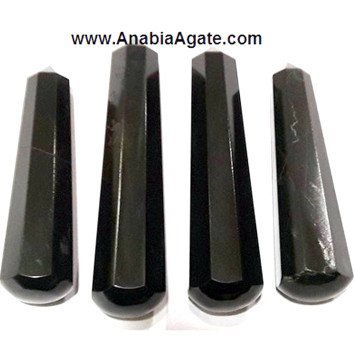 Black Agate 8 Facet Massage Wand - Natural Healing Stone Tool