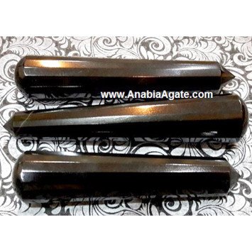 Black Agate 16 Facet Massage Wand - Natural Stone Therapy Tool
