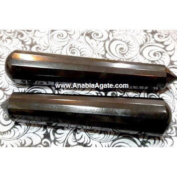 Black Agate 16 Facet Massage Wand - Natural Stone Therapy Tool