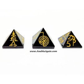 Black Jasper Reiki Engraved Mini Pyramid - Healing Crystal for Energy & Meditation