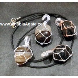 Black Onyx Netted Tumble Pendants with Cord - Handcrafted Gemstone Jewelry