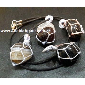 Black Onyx Netted Tumble Pendants with Cord - Handcrafted Gemstone Jewelry