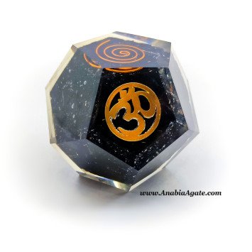 Black Tourmaline Orgone Om Dodecahedron - Energy Healing Tool