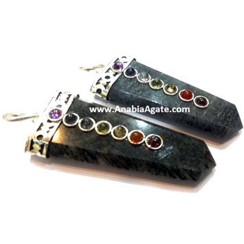 Blue Jade Chakra Flat Stick Pendant - Handcrafted Natural Stone Jewelry