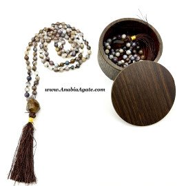 Botswana Agate Japa Mala - Elegant Box Included | Spiritual Meditation Beads