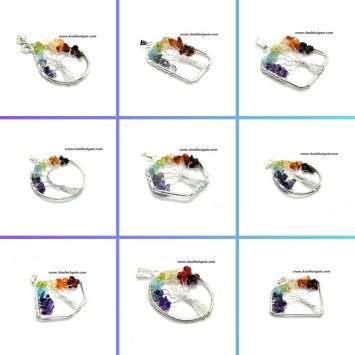 7 Chakra Chips Tree Metal Pendants Wholesale