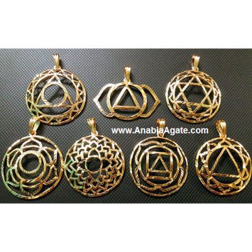 Chakra Golden Symbols Metal Pendant Set - Energize Your Spirit with Golden Chakra Symbols