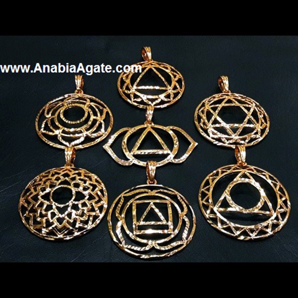 Chakra Golden Symbols Metal Pendant Set - Energize Your Spirit with Golden Chakra Symbols