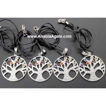 Chakra Tree of Life Metal Pendant with Cord - Spiritual Jewelry