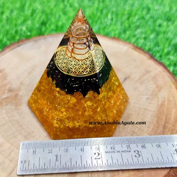Citrine & Black Tourmaline Hexagonal Orgone Pyramid - Positive Energy & Protection