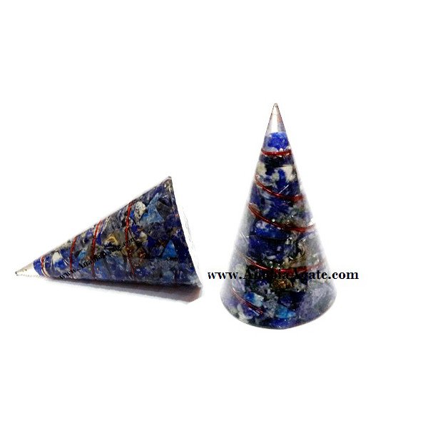 Lapis Lazuli Copper Wire Wrapped Orgone Cones - 80mm