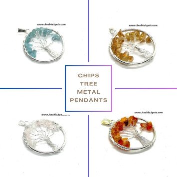 Crystal Chips Tree metal Pendants - Unique Crystal Jewelry