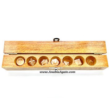Crystal Quartz 7pcs Sacred Geometry Set with Wooden Box | Healing Crystals and Stones